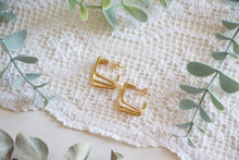 Load image into Gallery viewer, Triple Square Gold Hoops