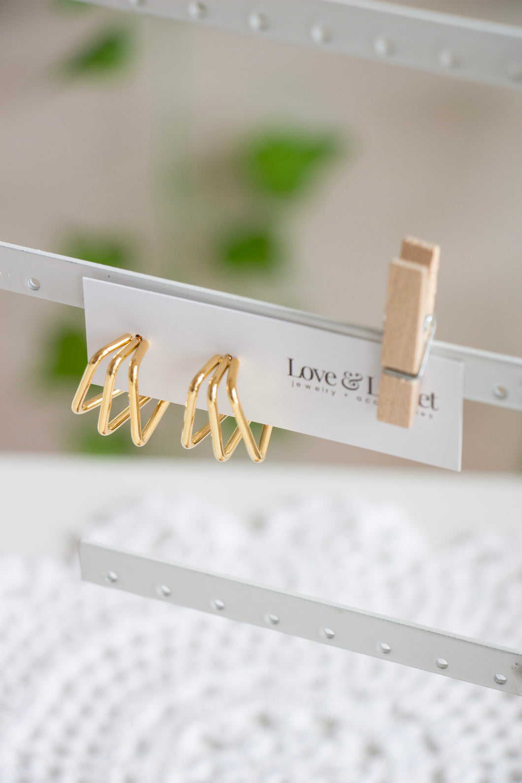 Triple Square Gold Hoops