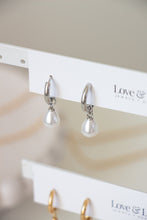Load image into Gallery viewer, Gold/Silver Pearl Drop Hoops
