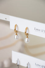 Load image into Gallery viewer, Gold/Silver Pearl Drop Hoops
