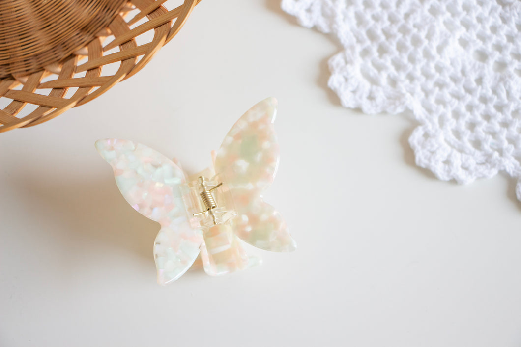 Light Green & Pink Speckled Butterfly Claw Clip