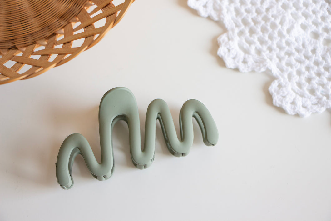 Sage Green Squiggle Claw Clip