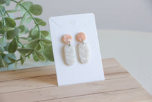 Load image into Gallery viewer, Pink and White Iridescent Resin Earrings
