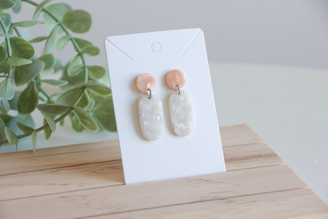 Pink and White Iridescent Resin Earrings