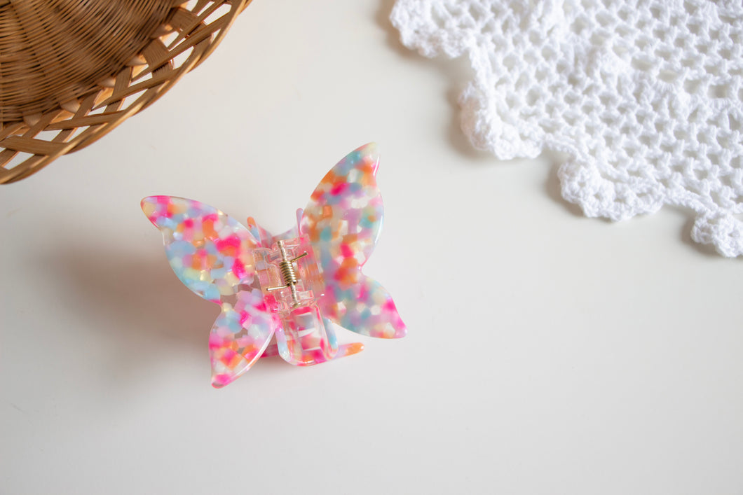 Pink Speckled Butterfly Claw Clip