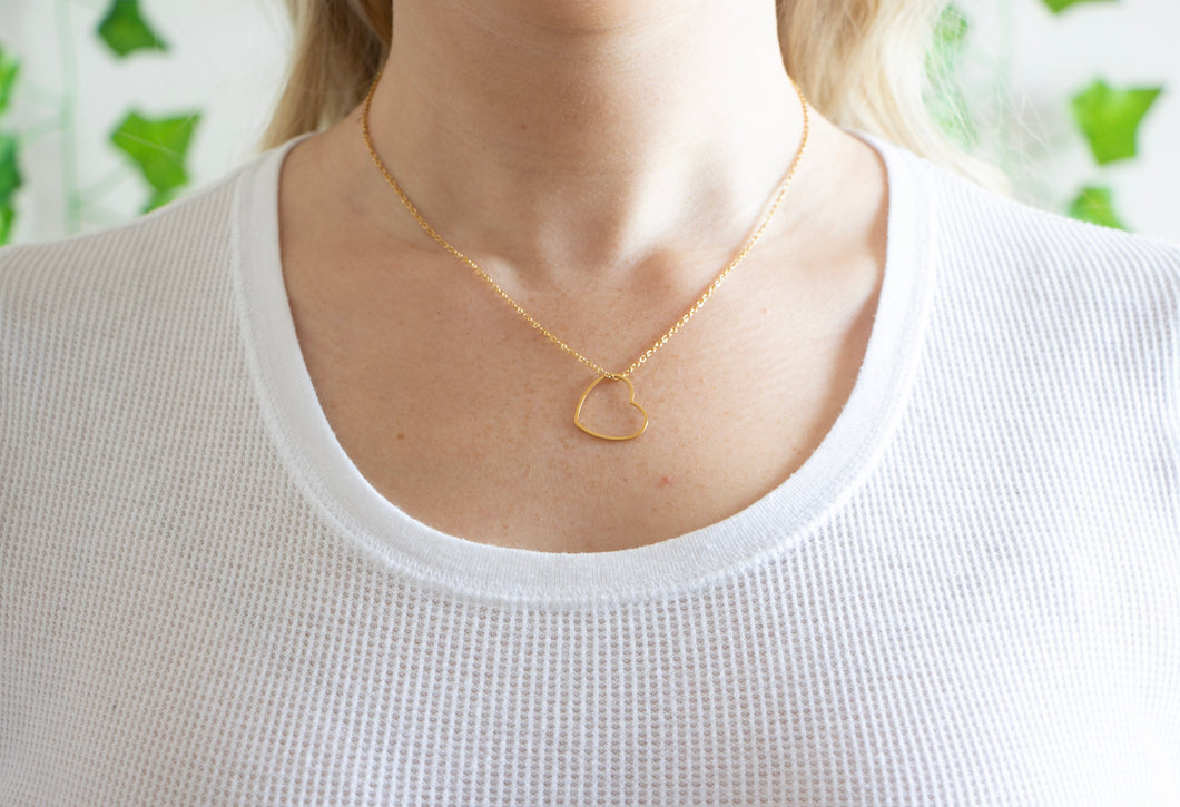 Gold Heart Outline Necklace