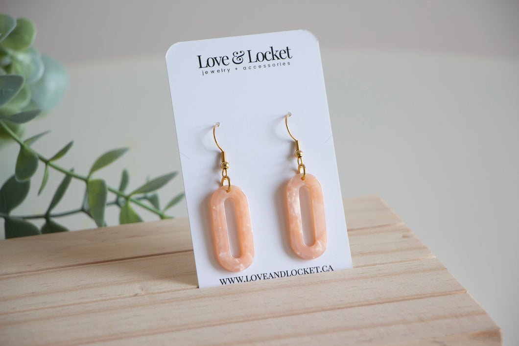 Pink Resin Oval Dangle Earrings