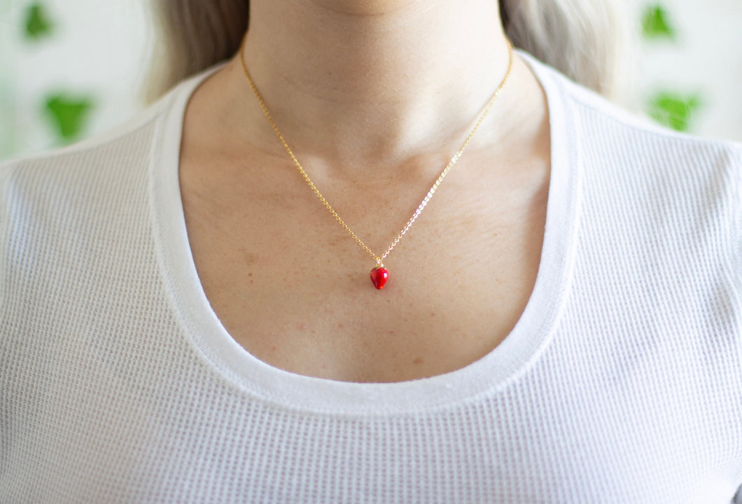 Little Strawberry Charm Necklace